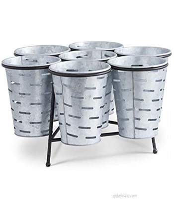 K&K Interiors 15364A 17.75 Inch Round Metal Stand with 7 Mini Tin Olive Buckets 100% Iron