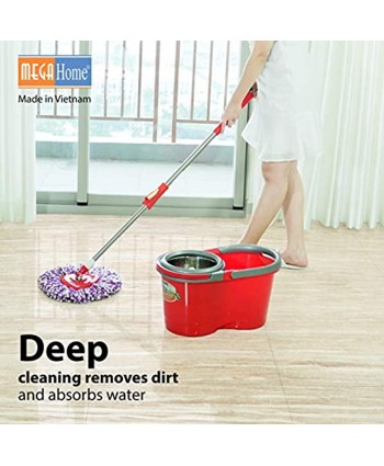 Megahome Triangle Mop Head Design Xmop Utility Spin Mop Bucket Floor Cleaning Mop Red