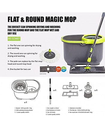 Microfiber 360° Spin Mop & Flat Mop Bucket Adjustable Handle Floor Cleaning System With Cleaning and Spin-dry two Devices,Two Head shape to ReplaceWith 6 Microfiber Replacement Head,2 Pcs Mop Holder