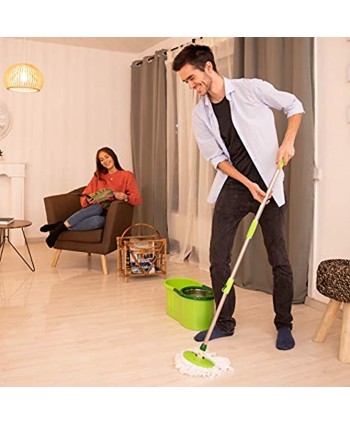 Relaxdays Classic Power Mop with Bucket Steel Wringer Telescopic Rod White Microfibre Cover HWD: 22x45x25 cm Green & Silver