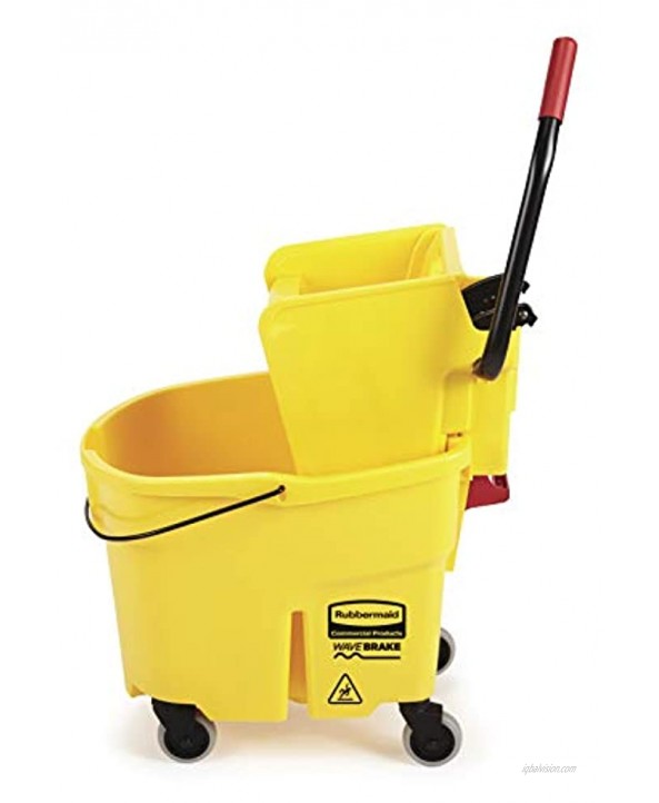 Rubbermaid Commercial Products WaveBrake Commercial Industrial Mop Bucket with Side-Press Wringer Combo on Wheels 35 Quart Yellow