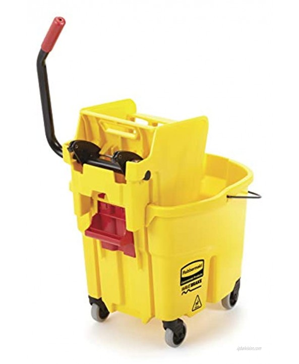 Rubbermaid Commercial Products WaveBrake Commercial Industrial Mop Bucket with Side-Press Wringer Combo on Wheels 35 Quart Yellow