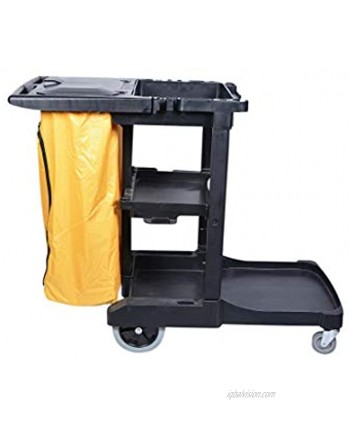 RW Clean 44.3 x 20.1 x 37.8 Cleaning Cart 1 Heavy-Duty Janitorial Cart With 3 Shelves 20-Gallon Nylon Bag Plastic Housekeeping Cart Wheeled For Commercial Use Restaurantware