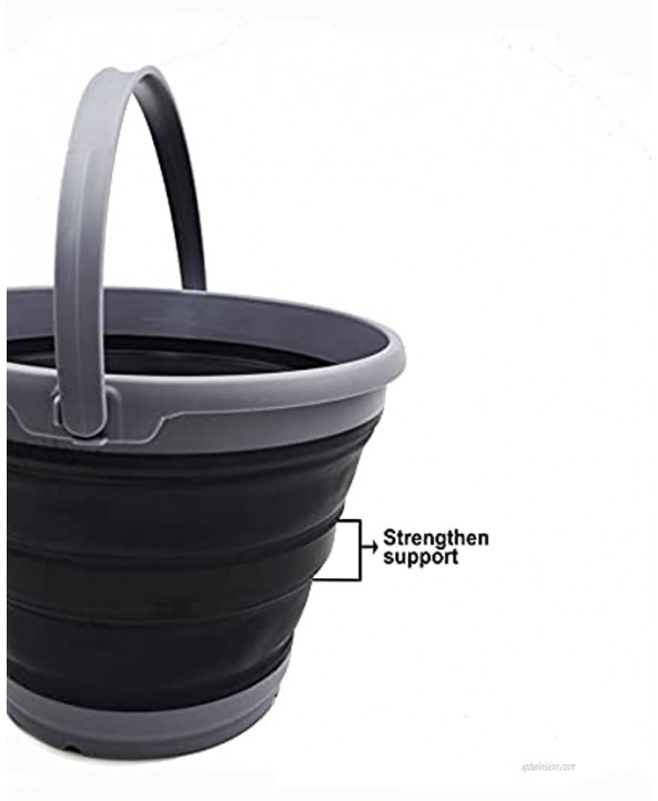 SAMMART 10L 2.6 Gallon Collapsible Plastic Bucket Foldable Round Tub Portable Fishing Water Pail Space Saving Outdoor Waterpot Size 33cm Dia 1 Grey Black