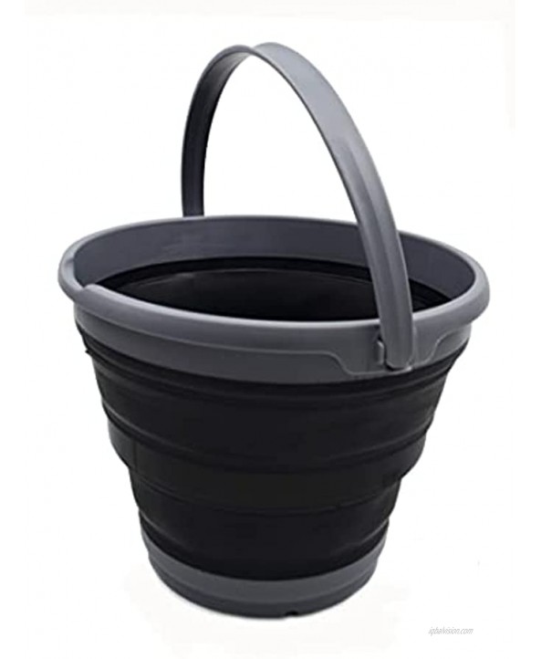 SAMMART 10L 2.6 Gallon Collapsible Plastic Bucket Foldable Round Tub Portable Fishing Water Pail Space Saving Outdoor Waterpot Size 33cm Dia 1 Grey Black