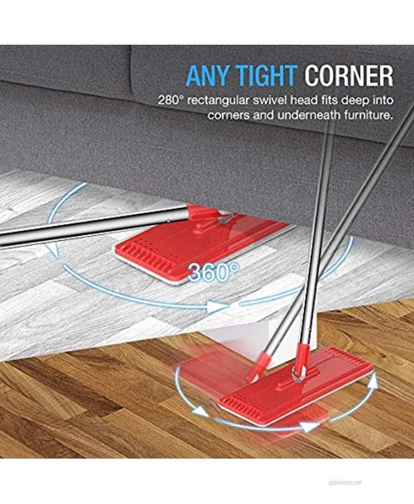 TETHYS Flat Floor Mop and Bucket Set for Professional Home Floor Cleaning System with Aluminum Handle 2-Washable Microfiber Pads Perfect Home + Kitchen Cleaner for Hardwood Laminate Tiles Vinyl