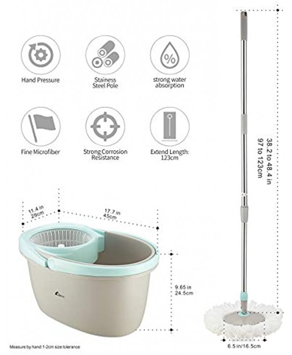 VENETIO Householding 360 Spin Mop and Bucket System with Wringer Set Dry Wet Self Wringing for Fast Floor Cleaning with 2 Microfiber Mop Heads for Wood Hardwood Laminate Tile Commercial Grey