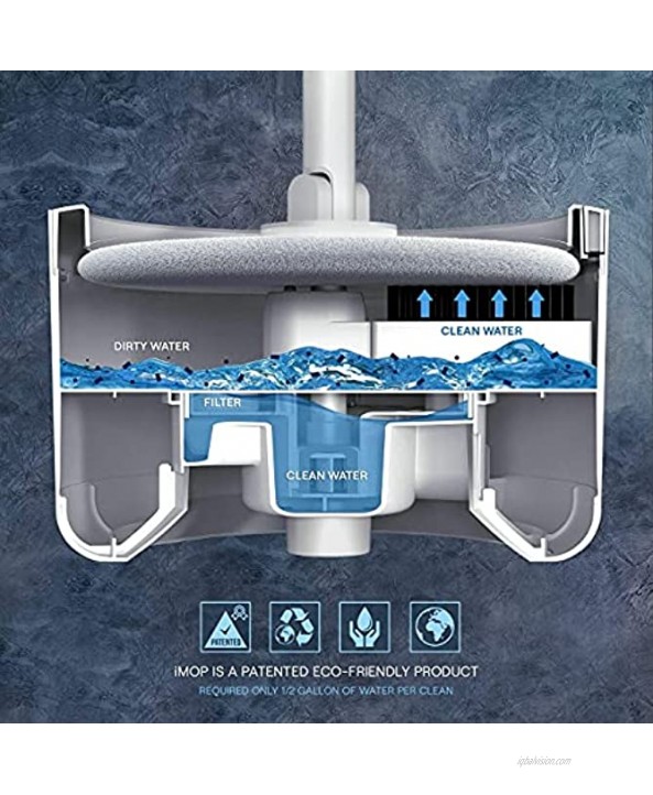VENETIO iMOP Microfiber Spin Mop with Patented Bucket Water Filtration – Self Wringing Wet Dry All-in-One Flat Mop with Extra Refills – Safe on All Floor Types Hardwood Marble Tile Vinyl Laminate