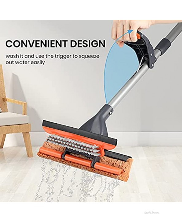 3 in 1 Sponge Mop,Roller Mop with Extendable Handle and Squeegee for Floor Cleaning