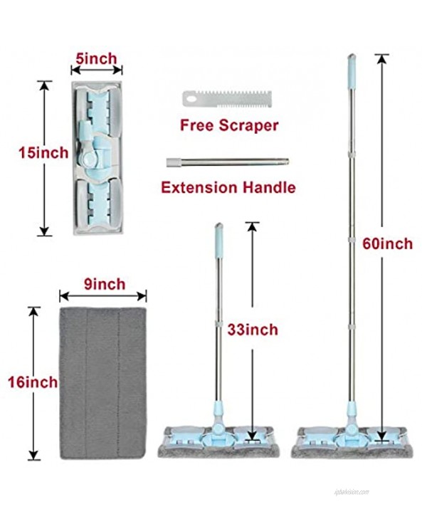 INNOVSIGN Professional Microfiber Hardwood Floor Mop Dry & Wet Flat Cleaning Mop Adjustable Stainless Steel Handle with 5 Reusable Mop Pads for Home Office Floor Cleaning Blue