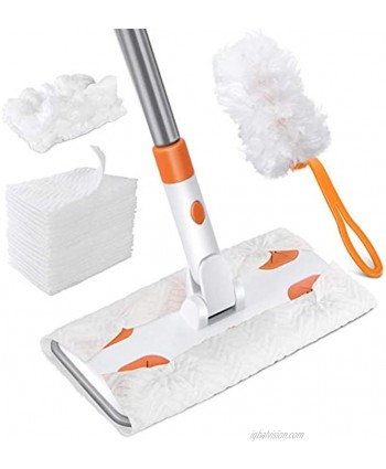 MASTERTOP Sweeper Mop and Duster Dry Mop for Hardwood Laminate Tile Floor Cleaning Household Office Pet Hair Dirt Sweeping 30 Disposable Detachable Cloths 3 Duster Refills