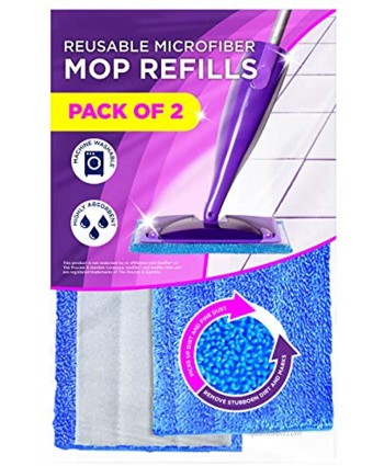 Microfiber Mop Pads Compatible with Swiffer Wet Jet Pads for Wet and Dry Sweeping Reusable Floor Cleaning Pads 2 Pack