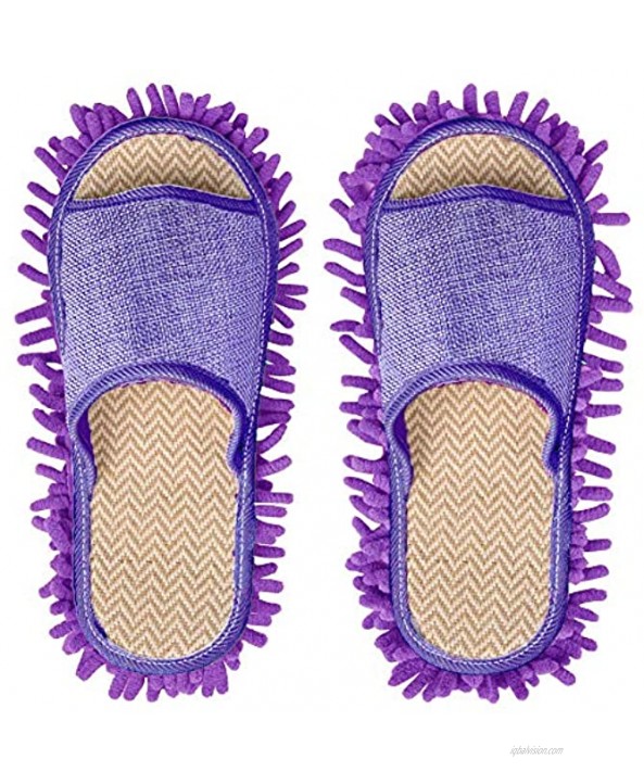 Moolecole Microfiber Mop Cleaning House Slippers Detachable Mopping Shoes Cleaning Tool Fits Womens Size 5.5-8 Purple