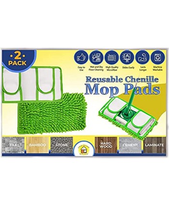 Old Home Kitchen Reusable Chenille Mop Pads Washable Pads for Standard Mop Heads Set of 2