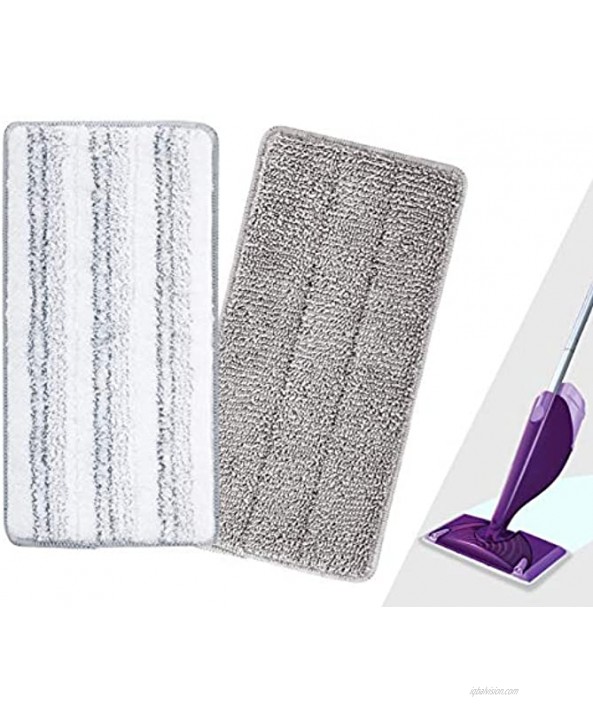 Reusable Mop Pad Compatible with Swiffer Wet Jet Microfiber Washable Mop Pad Refills Pads Replacement Mop Pad Suitable for Dry and Wet Mopping 2-Pack 1 Gray &1 Gray White Stripe
