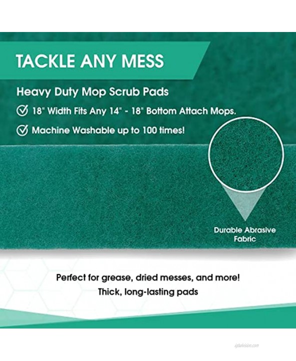 Turbo Mops Scrub Mop Pads Pack of 5 Washable 18-inch Scouring and Scrubbing Replacement Attachments Compatible w Bona Rubbermaid and Libman Microfiber Mops