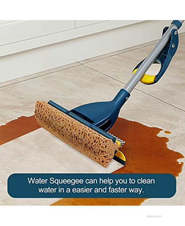 Yocada Sponge Mop Home Commercial Use Tile Floor Bathroom Garage Cleaning with Squeegee and Extendable Telescopic Long Handle 42.5-52 Inches Easily Dry Wringing Green