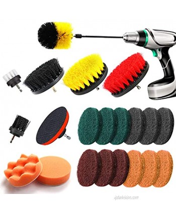 22 Piece Drill Brush Attachment Set Power Scrubber Drill Brush Kit Scrub Brush with Extend Long Attachment Scrubing Pads Cleaning Kit for Tile Sealants Bathtub Sinks Floor Wheels Carpe