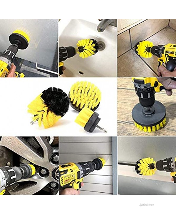 4 Pack Drill Brush Attachment Set- Electric cleaning brush kit- All Purpose Drill Brush with Extend Attachment for Bathroom Surfaces- Grout- Floor- Tub- Shower- Tile- Corners- Kitchen.Yellow