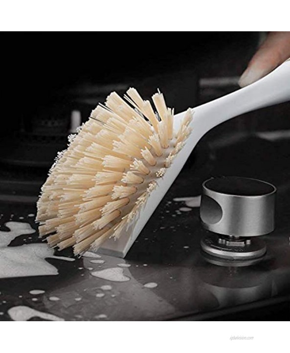 Amazer 2-Pack Dish Brush Scrub Brush Cleaner with Bamboo Long Handle Good Grip Kitchen Dish Washing Brushes for Pot Pan Plate Cleaning