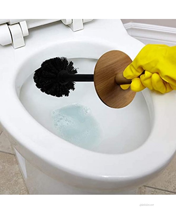 Blue Donuts Toilet Brush with Holder Eco-Friendly Bamboo Handle Toilet Bowl Brush Compact Bathroom Toilet Bowl Cleaner Brush and Holder Black