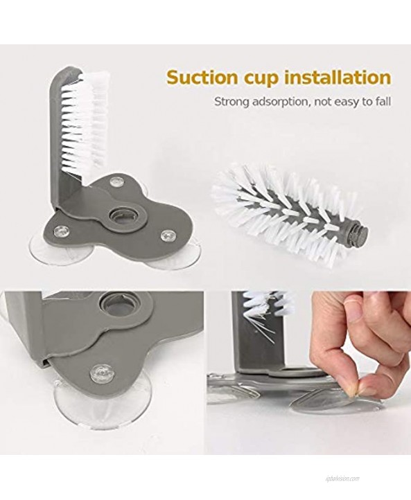 Bottle Cleaning Brush Glass Cup Washer for Sink with Suction Base Cup Cleaner Brush for Beer Cup Long Leg Cup Red Wine Glass and More Bar Kitchen Sink Home Tools Grey
