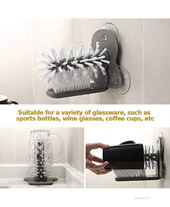 Bottle Cleaning Brush Glass Cup Washer for Sink with Suction Base Cup Cleaner Brush for Beer Cup Long Leg Cup Red Wine Glass and More Bar Kitchen Sink Home Tools Grey