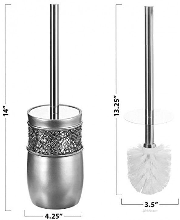 Creative Scents Toilet Brush with Holder Toilet Bowl Cleaner Brush and Holder Good Grip Deep Cleaning Decorative Design Compact Toilet Bowl Scrubber Silver