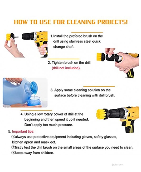 Drill Brush Attachment 6 Pieces Power Scrubber Electric Drill Cleaning Brushes Set Bathroom Kitchen Clean Tool Kit with Free Microfiber Towel Extended Pole