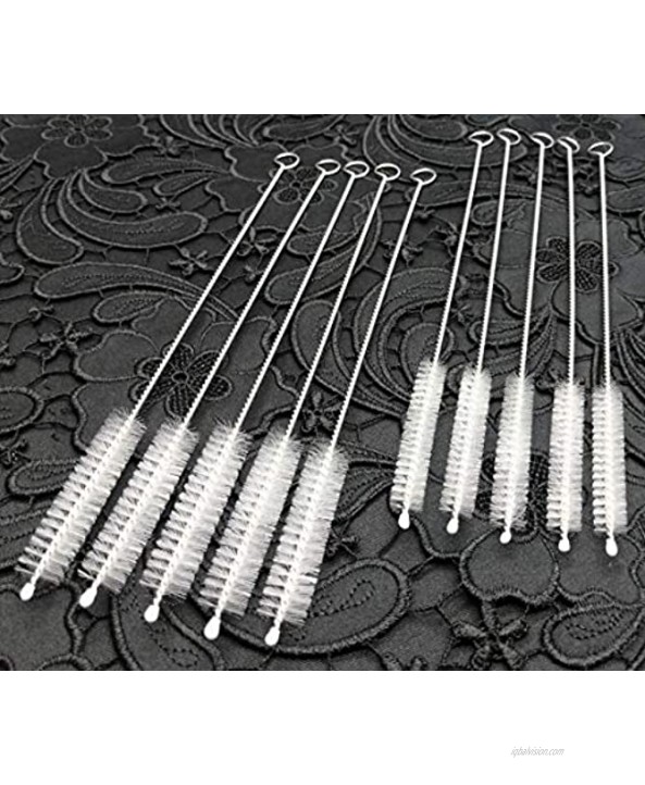 Drinking Straw Cleaner Brush Set 10 Pack 5-Piece 8” x 8mm Piper Cleaners and 5-Piece 8” x 10mm Straw Brush for Hookah Set Nylon Bristles and Stainless Steel Handle Bendable Straw Brushes.