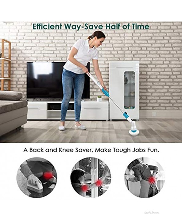 Electric Spin Scrubber 360 Cordless Shower Floor Scrubber Multi-Purpose Power Surface Cleaner with 3 Replaceable Scrubber Brush Heads and 1 Extension Arm for Tub Tile Wall Bathroom