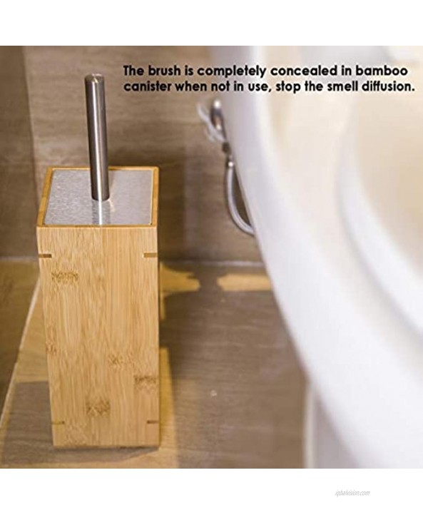 GOBAM Toilet Brush and Holder Stainless Steel Handle and Lid for All Toilet Types with Sanitary Storage,Bamboo Natural