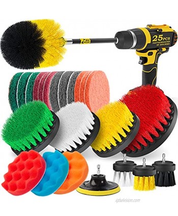 Holikme 25Piece Drill Brush Attachments Set,Scrub Pads & Sponge Power Scrubber Brush with Extend Long Attachment All Purpose Clean for Grout Tiles Sinks Bathtub Bathroom Kitchen