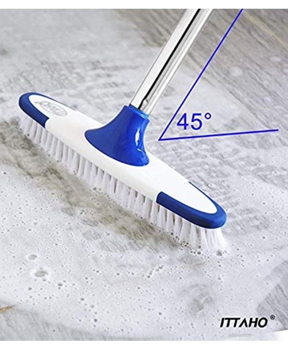 ITTAHO Scrub Brush with Long Handle,Grout Cleaner Brush and Small Cleaning Brush Set for Scrubbing Tile Marble Stone Bathroom Patio Garage Deck Brush Cleaning