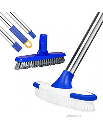 ITTAR Scrub Brush with Long Handle Stiff Bristles Grout Brush Extendable Cleaning Brush Set for Floor,Tile Deck,Patio,Garage,Kitchen,Bathroom,Tub2 Pack Brush Head