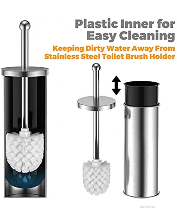 JIGA Toilet Brush and Holder Stainless Steel Toilet Bowl Brush Bathroom Toilet Bowl Scrubber Brush with Stiff Bristles for Deep Cleaning Silver