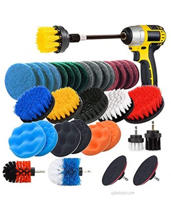 JUSONEY Drill Brush Scrub Pads 37 Piece Power Scrubber Cleaning Kit All Purpose Cleaner Scrubbing Cordless Drill for Cleaning Pool Tile Sinks Bathtub Brick Ceramic Marble Auto Boat