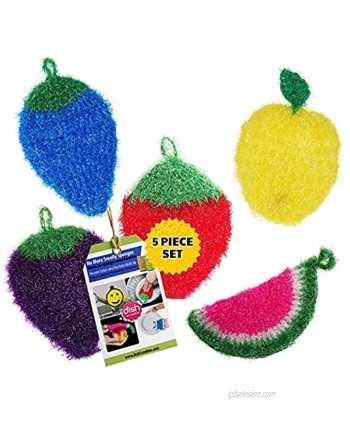 Long Lasting Sponges for Dishes – Fruit Shaped 5PK Mix – Reusable Dish Scrubbers for Cleaning Dishes Pots Pans – Best Alternative Dish Washing Scrubber