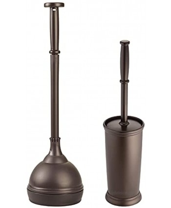 mDesign Modern Compact Plastic Toilet Bowl Brush and Plunger Combo for Bathroom Storage and Organization Sturdy Heavy Duty Deep Cleaning Set of 2 Bronze