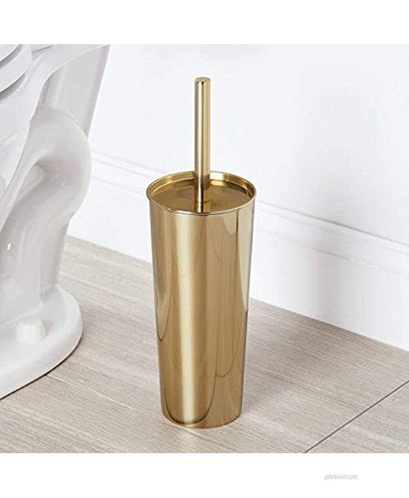 mDesign Slim Compact Stainless Steel Toilet Bowl Brush and Holder for Bathroom Storage Sturdy Deep Cleaning Soft Brass