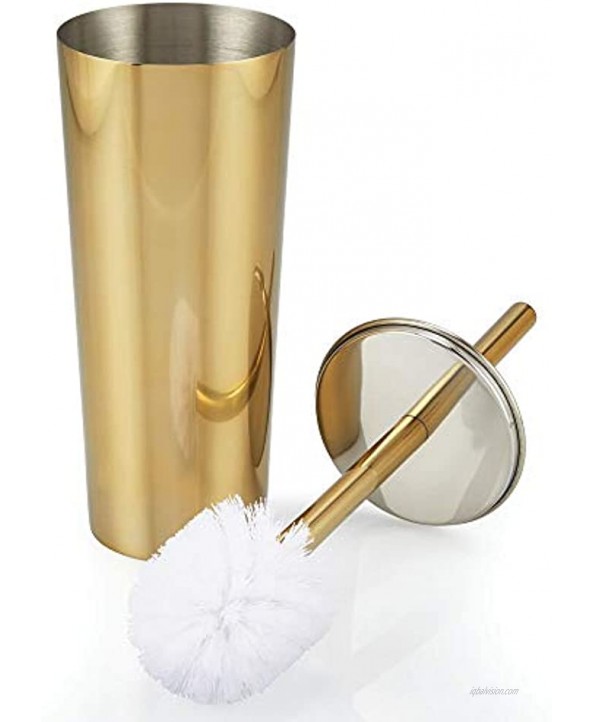 mDesign Slim Compact Stainless Steel Toilet Bowl Brush and Holder for Bathroom Storage Sturdy Deep Cleaning Soft Brass