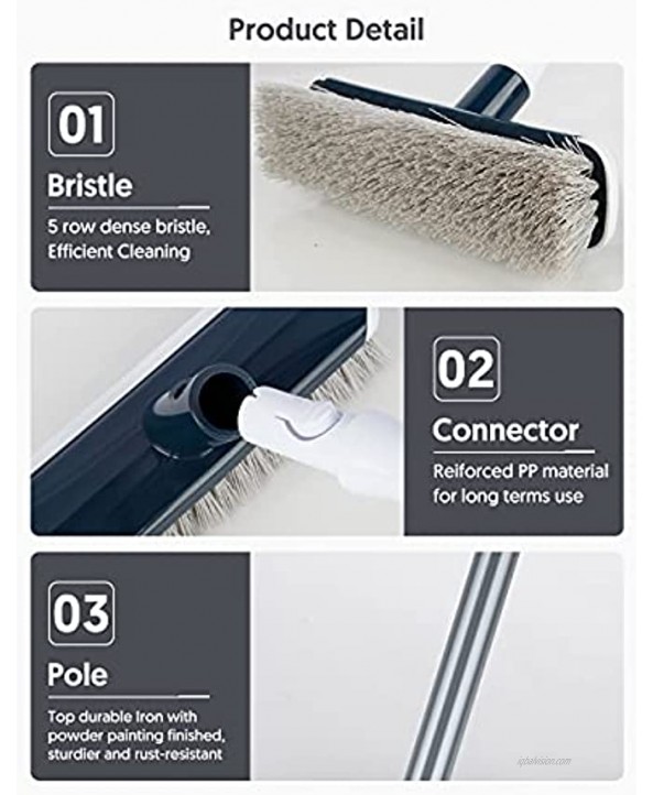 MEXERRIS Floor Scrub Brush with Long Handle Stiff Carpet Deck Brush 2 in 1 Floor Scrubber Cleaning Grout Brush for Tile Bathroom Shower Sink Bathtub and Kitchen Surface Gray