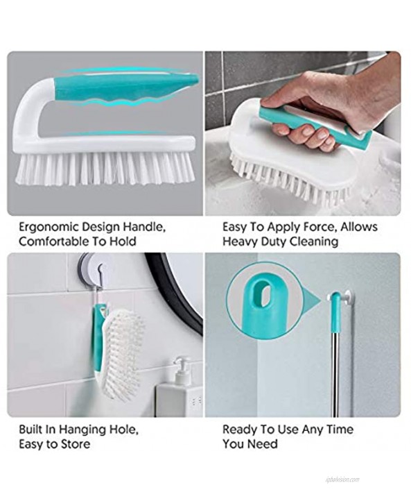 MEXERRIS Scrub Brush with Floor Scrubber Deck Brush Long Handle Combo Cleaning Kits Stiff Bristles Durable Scrubbing Grout Brushes for Carpet Bathroom Shower Sink Bathtub Tile Kitchen Surface