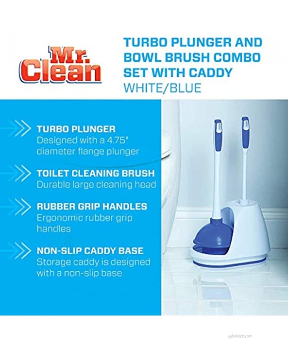 Mr. Clean 440436 Turbo Plunger and Bowl Brush Caddy Set Toilet Brush Plunger Combo