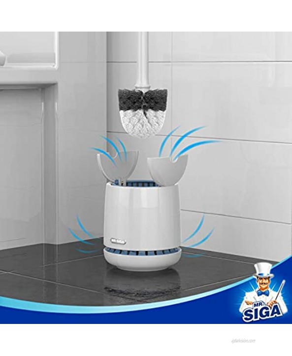 MR.SIGA Toilet Bowl Brush and Holder Premium Quality with Solid Handle and Durable Bristles for Bathroom Cleaning White 1 Pack