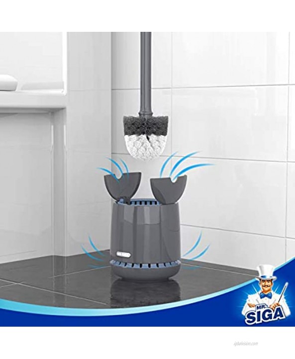 MR.SIGA Toilet Bowl Brush and Holder Premium Quality with Solid Handle and Durable Bristles for Bathroom Cleaning Gray 1 Pack