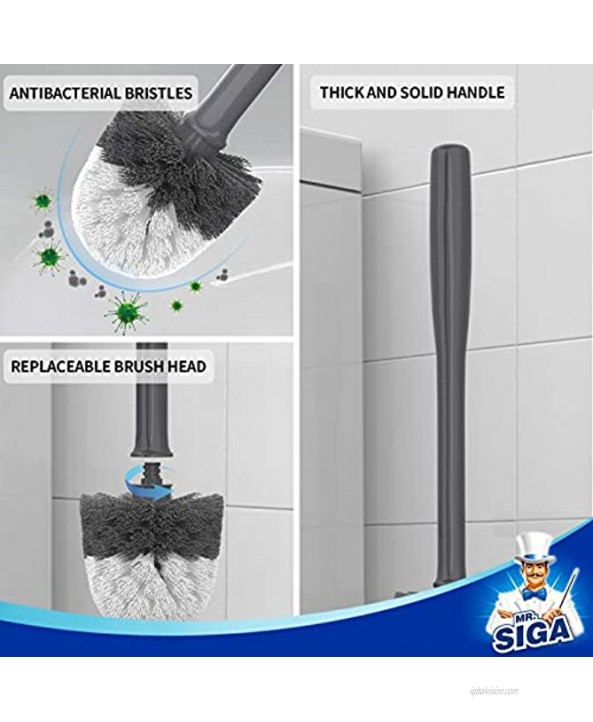 MR.SIGA Toilet Bowl Brush and Holder Premium Quality with Solid Handle and Durable Bristles for Bathroom Cleaning Gray 1 Pack