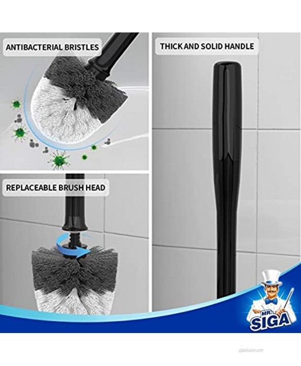 MR.SIGA Toilet Bowl Brush and Holder Premium Quality with Solid Handle and Durable Bristles for Bathroom Cleaning Black 1 Pack