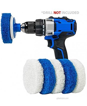 RotoScrub 7 Pack Multi-Purpose Drill Brush Kit for Cleaning Bathrooms Showers Tubs Tile Floors Sinks Toilets Grout and Grime Removal Reversible Blue and White Scrub Pads