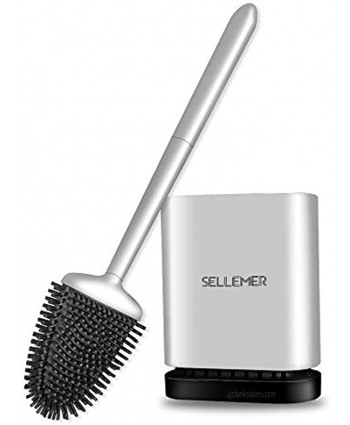 Sellemer Toilet Brush and Holder Set for Bathroom Flexible Toilet Bowl Brush Head with Silicone Bristles Compact Size for Storage and Organization Ventilation Slots Base Silver